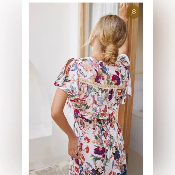 New Elf Made by Hand Del Sol High Low Dress Floral Maxi Dress Size Large - Picture 3 of 4